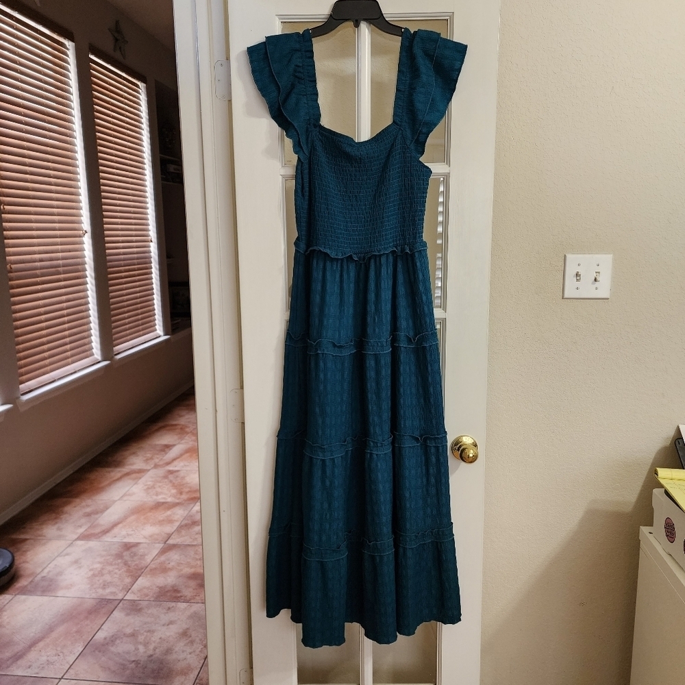 Rebellion Teal Ruffled Maxi Dress